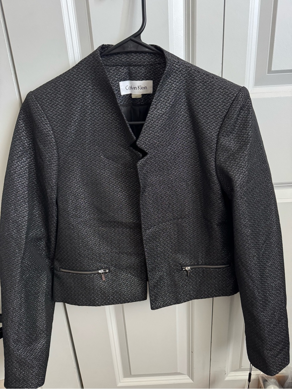Calvin Klein Black Metallic Textured Cropped Blazer